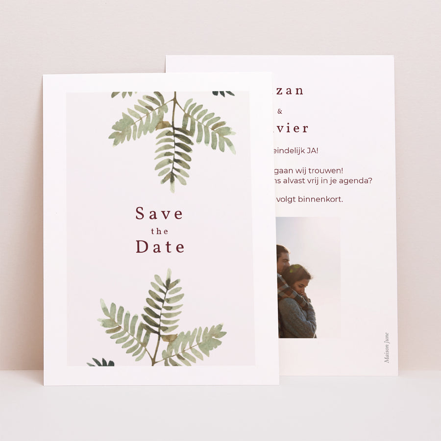 Save the date kaart Huwelijk Portret Bloemenakkoord, Dahlia & Varens foto