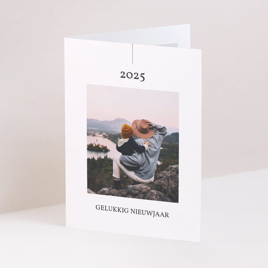 Wenskaart Eindejaar Portret dubbele vouw Een nieuw begin foto