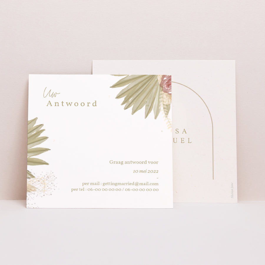 RSVP kaart Huwelijk Vierkant boho boog foto