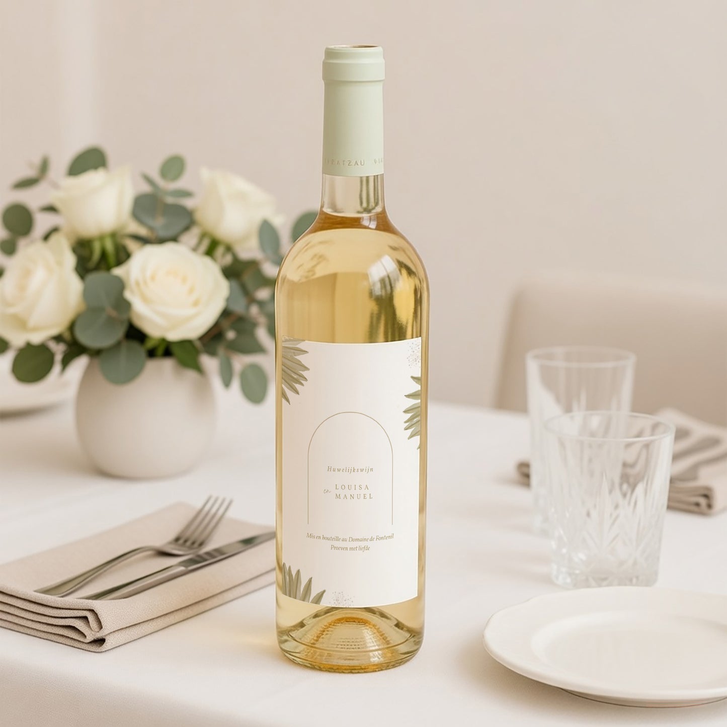 Flesetiket Huwelijk Portret boho boog foto N° 2