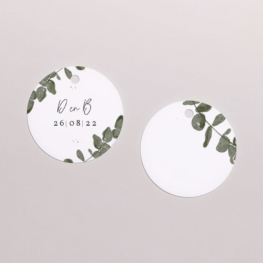 Cadeaulabel Huwelijk Ronde Eucalyptus aquarel foto