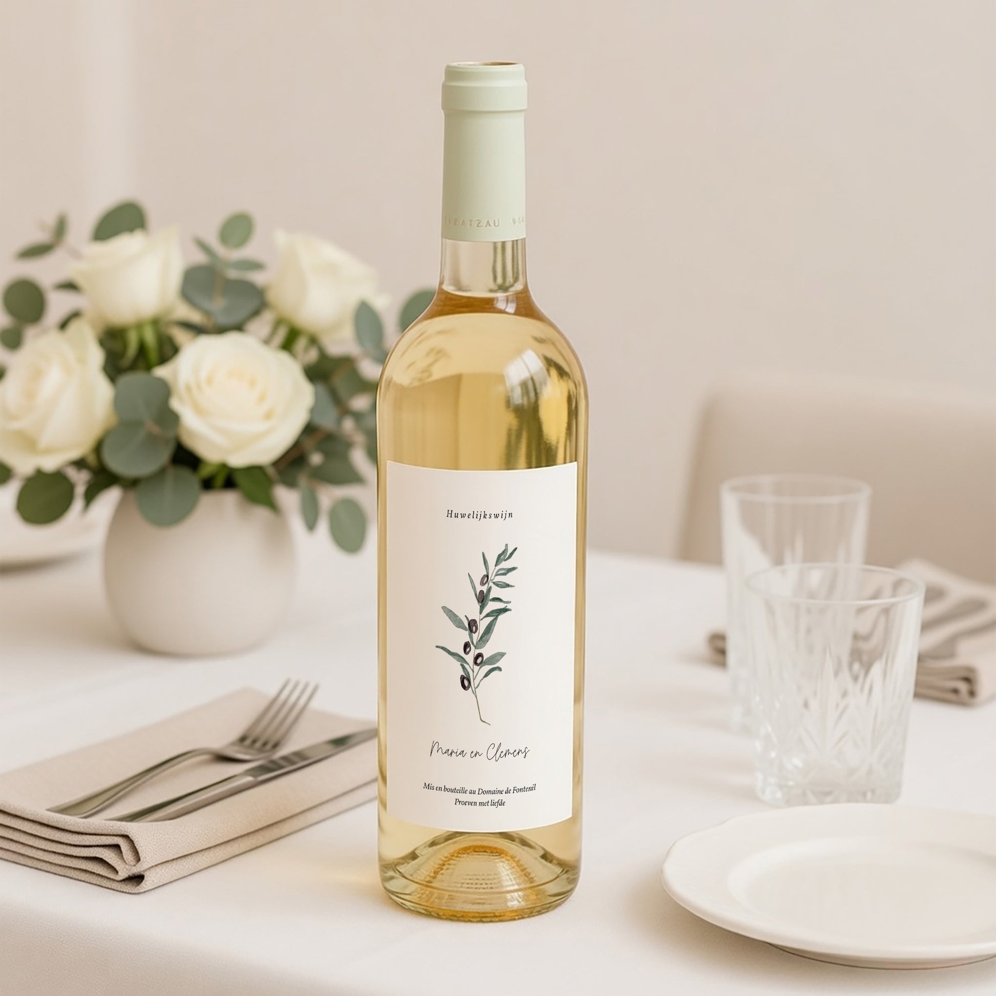 Flesetiket Huwelijk Portret Aquarel Olivier foto N° 2