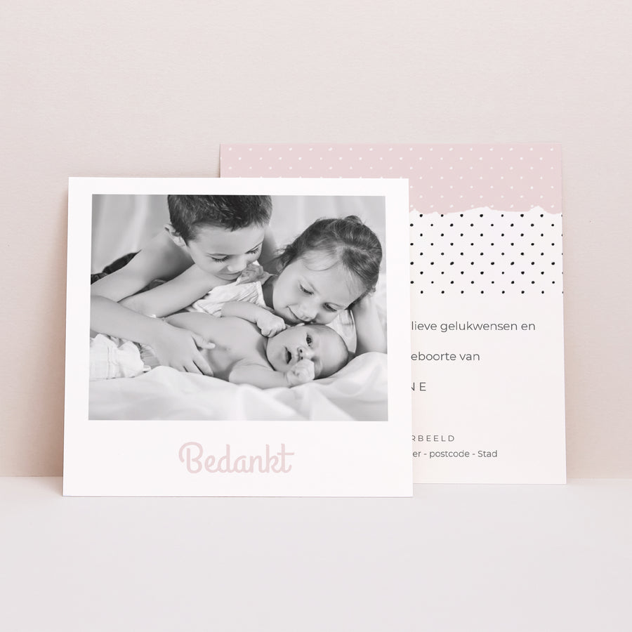 Bedankkaart Geboorte Vierkant Pepermuntmeisje foto