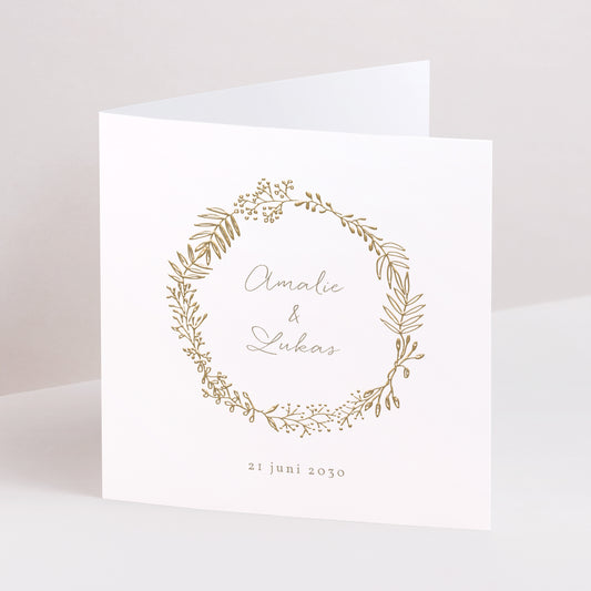 Uitnodigingskaart Huwelijk Dubbel vierluik Gouden kroon foto