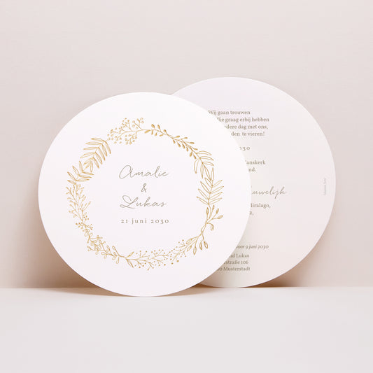 Uitnodigingskaart Huwelijk Rond Gouden kroon foto