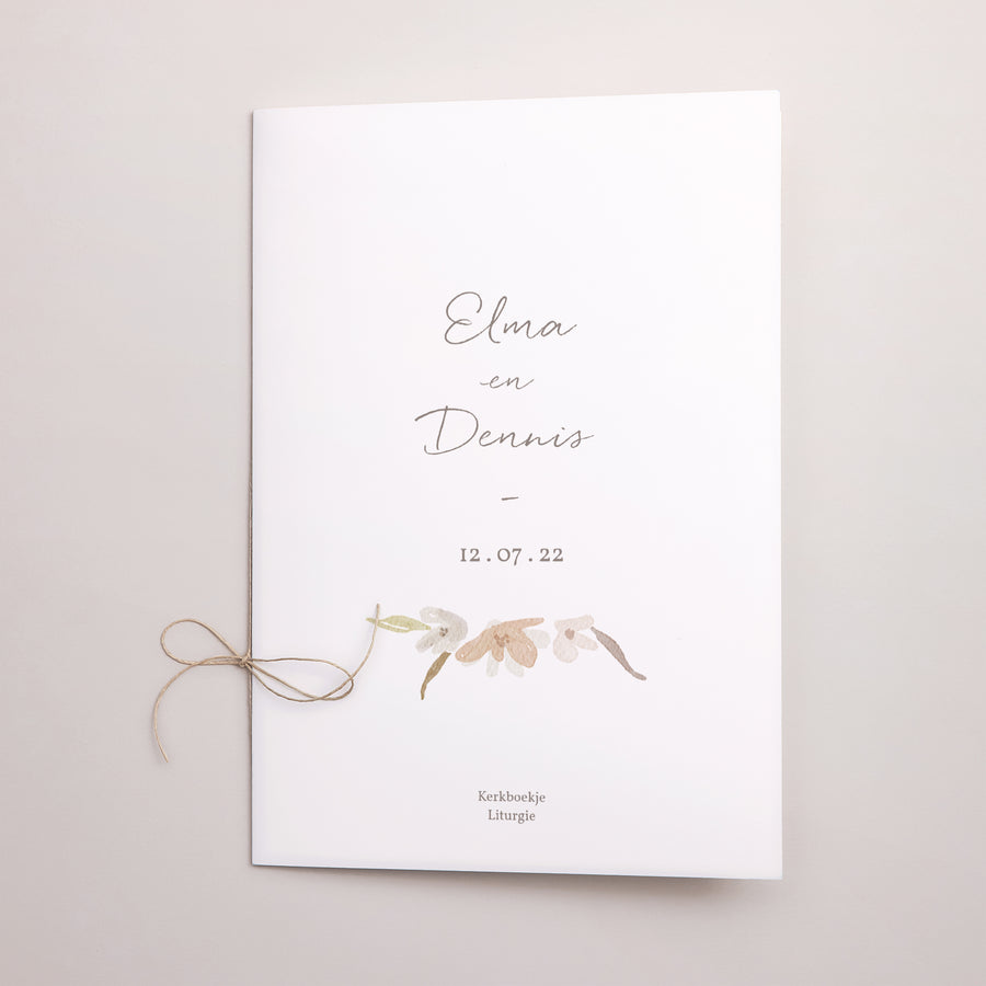 Kerkboekje Huwelijk Dubbele deur Aquarel bloemenkrans foto