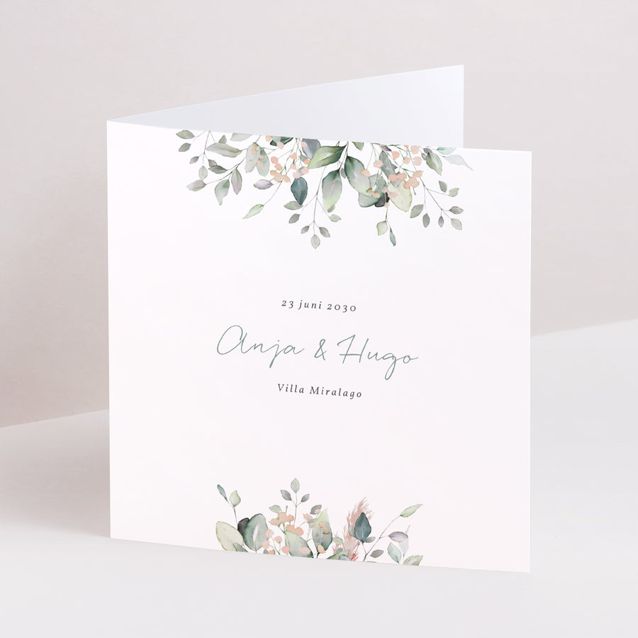 Uitnodigingskaart Huwelijk Dubbel vierluik Pastel bloemen 2 foto