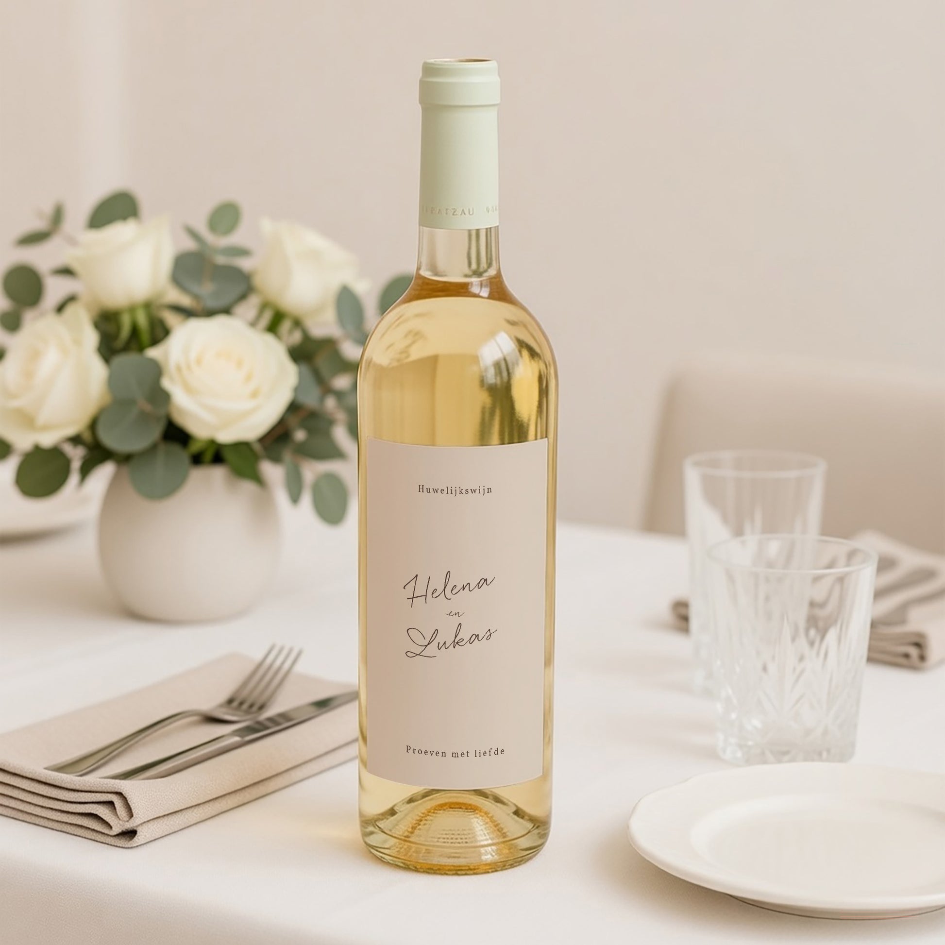 Flesetiket Huwelijk Portret Bloemensilhouet III - Kerselaar foto N° 2