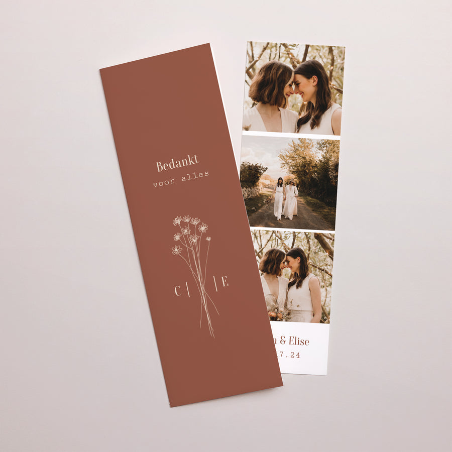 Bedankkaart Huwelijk Fotocabine bladwijzer Silhouet - veldbloemen foto