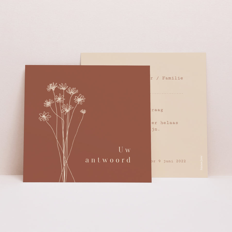 RSVP kaart Huwelijk Vierkant Silhouet - veldbloemen foto