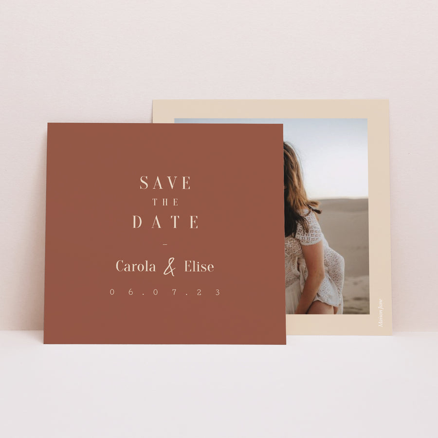 Save the date kaart Huwelijk Vierkant Silhouet - veldbloemen foto