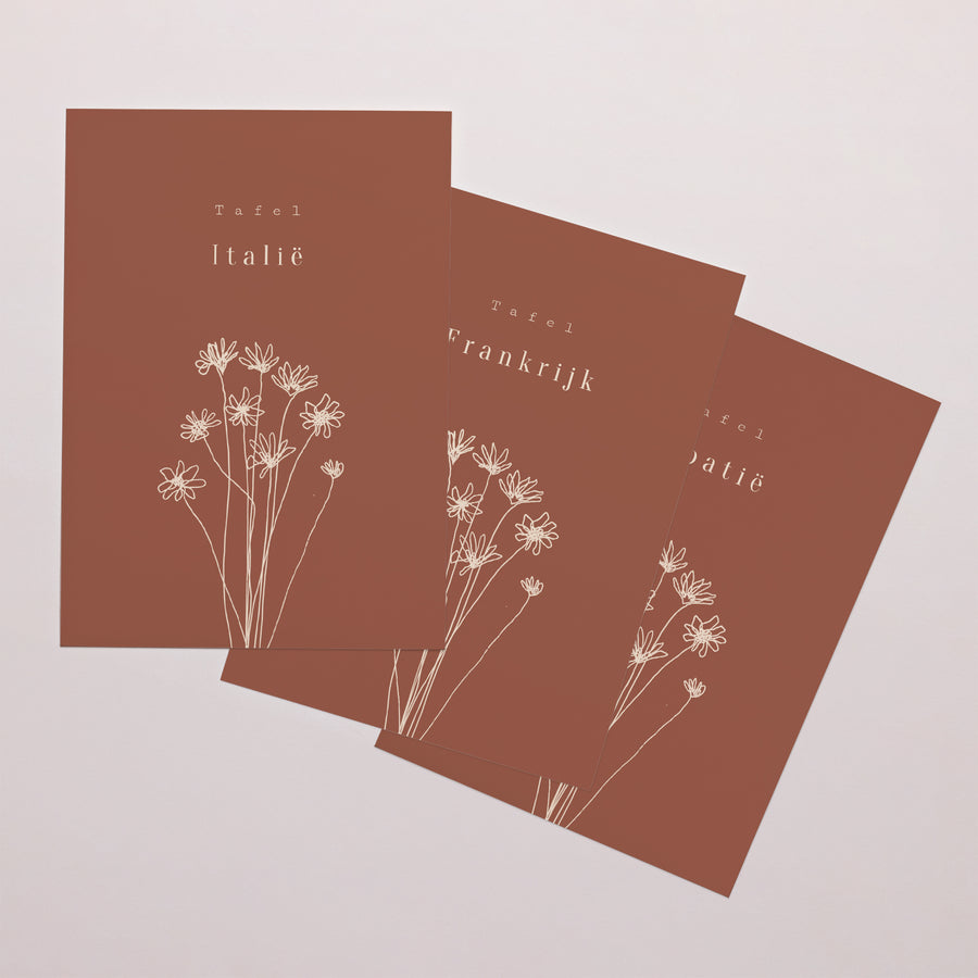 Tafelnummers Huwelijk Rechthoek Silhouet - veldbloemen foto