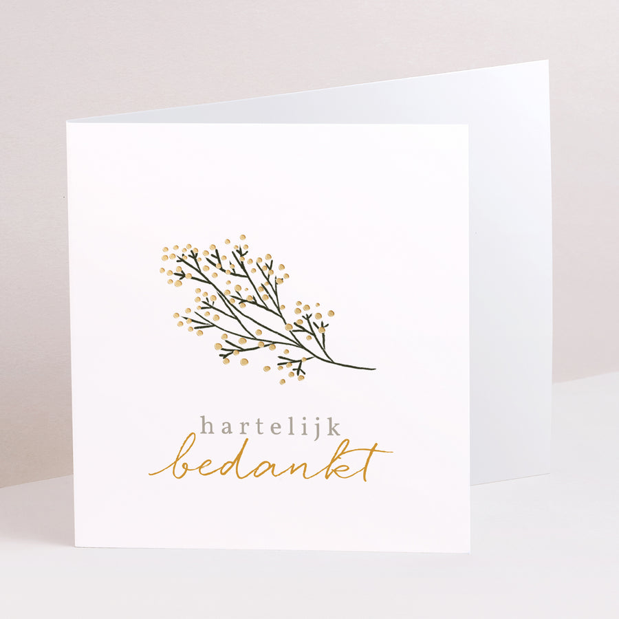 Bedankkaart Geboorte Twee asymmetrische panelen Hallo, kleine gouden draad foto