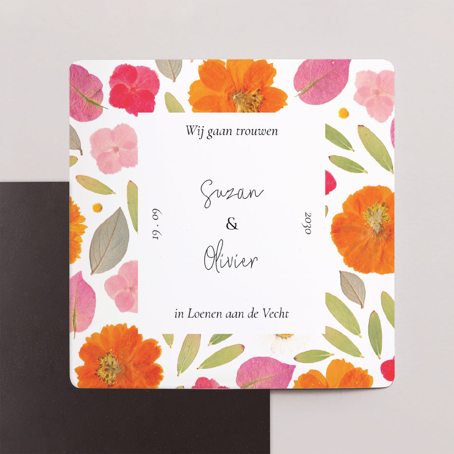 Save the date kaart Huwelijk Set van 9, magnetisch. Herbarium bloemenpracht foto