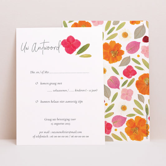 RSVP kaart Huwelijk Portret Herbarium bloemenpracht foto