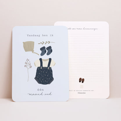 Babystapkaarten Geboorte Set van 12 Jongensgarderobe met grijsgroene achtergrond foto N° 4