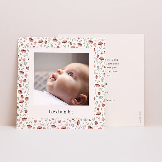 Bedankkaart Geboorte Vierkant Liberty accordeon meisje foto