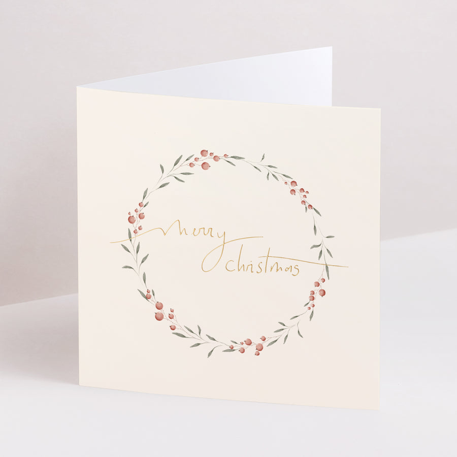 Kerstkaart Eindejaar Dubbel vierluik Kerstmis Kroon V foto