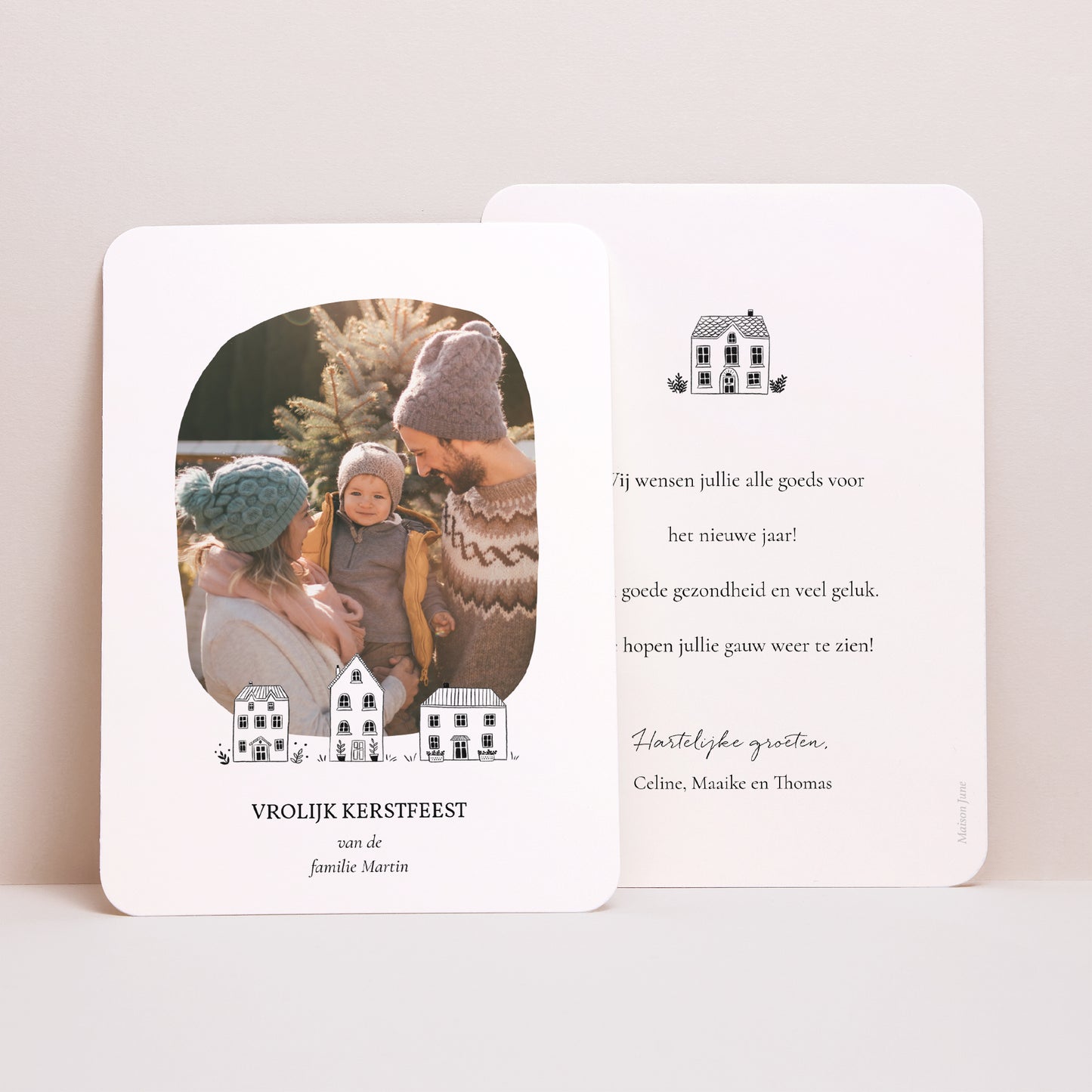 Kerstkaart Eindejaar Portret, afgeronde randen Zwart-wit illustraties foto N° 1