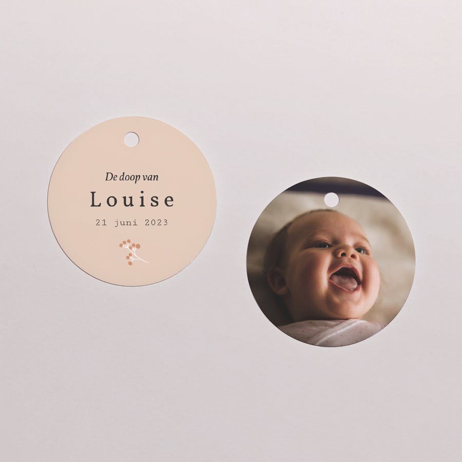 Cadeaulabel Doop Ronde Vogels, wolken en een olijftak foto