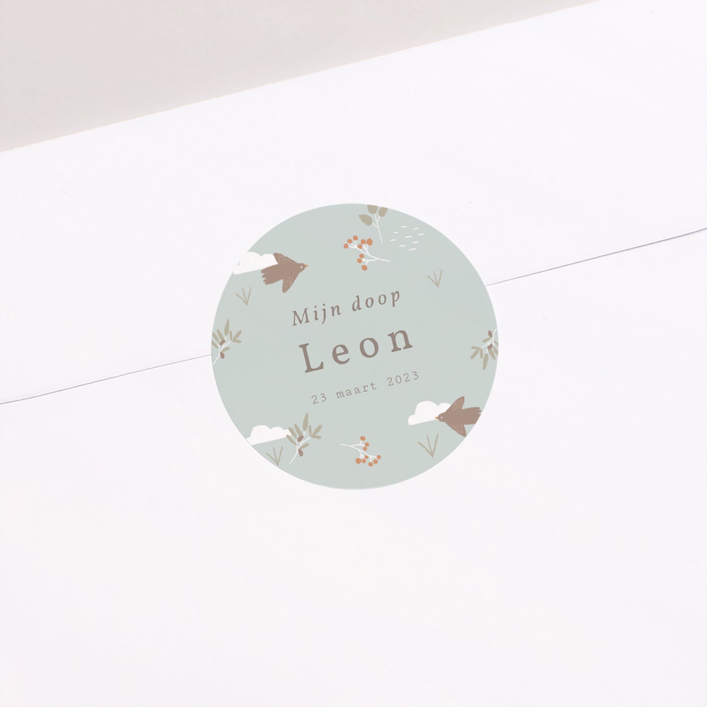 Sticker Doop Cirkel Vogel, wolken en olijftak III foto N° 1