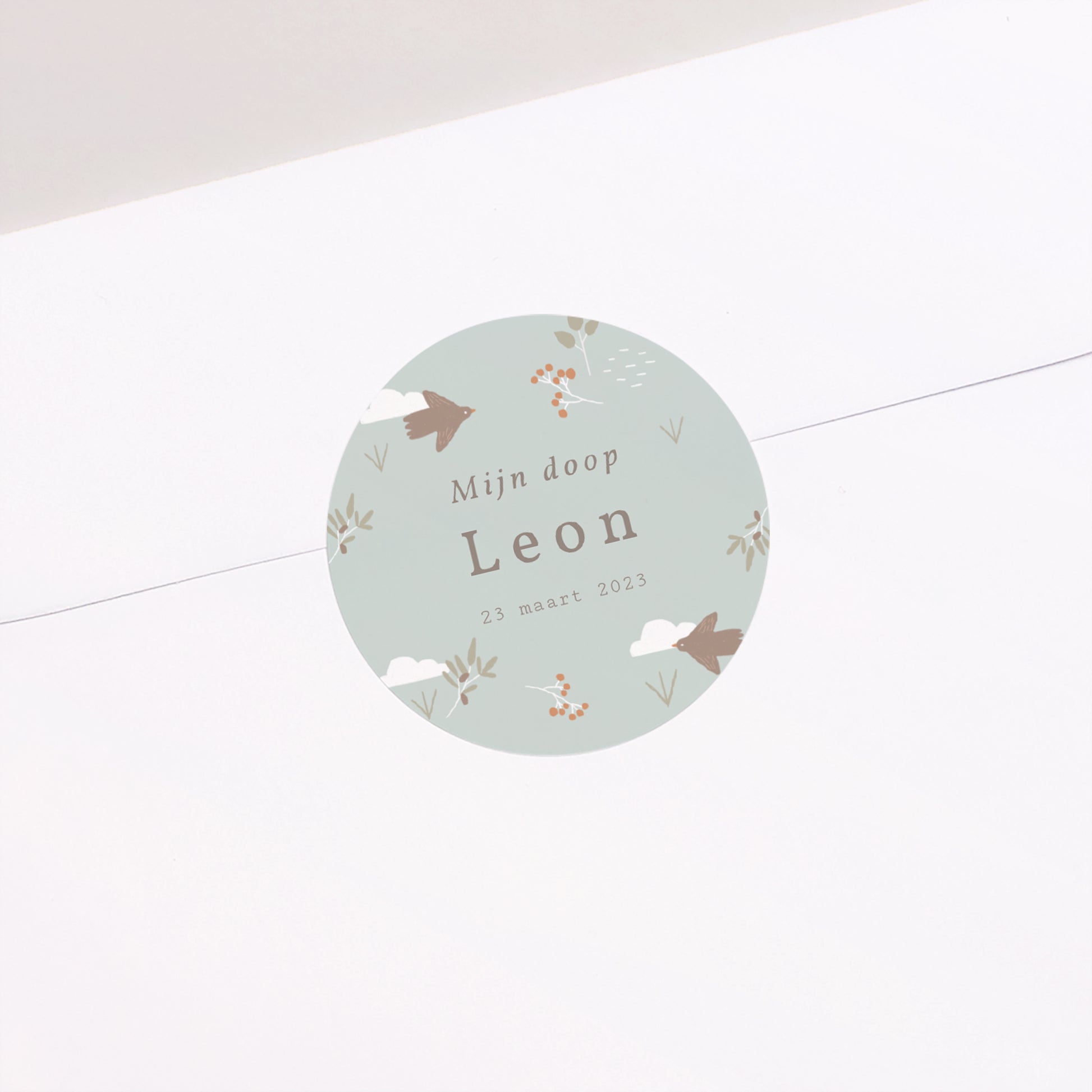 Sticker Doop Cirkel Vogel, wolken en olijftak III foto N° 1