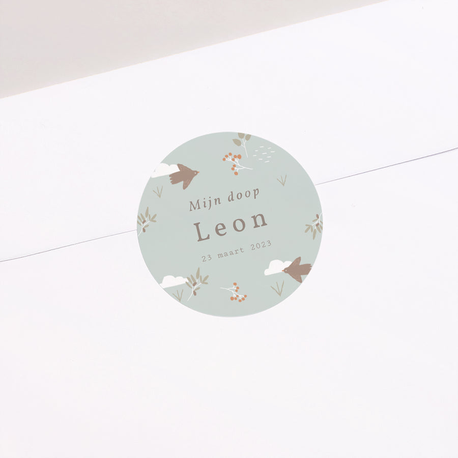 Sticker Doop Cirkel Vogel, wolken en olijftak III foto