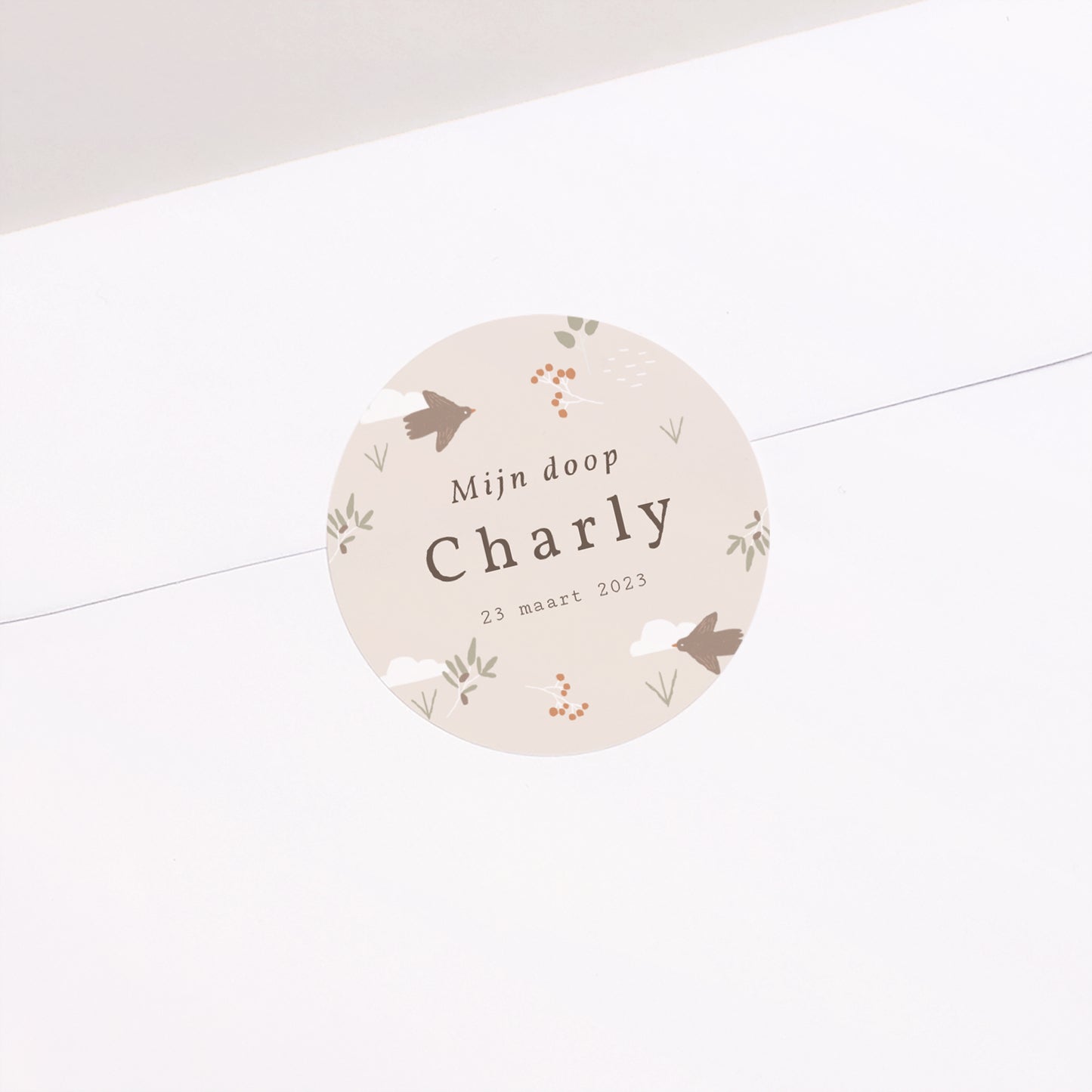 Sticker Doop Cirkel Vogel, wolken, en olijf tak IV foto N° 1