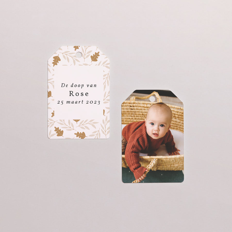 Cadeaulabel Doop Vlag Herfstbladeren, meisje foto