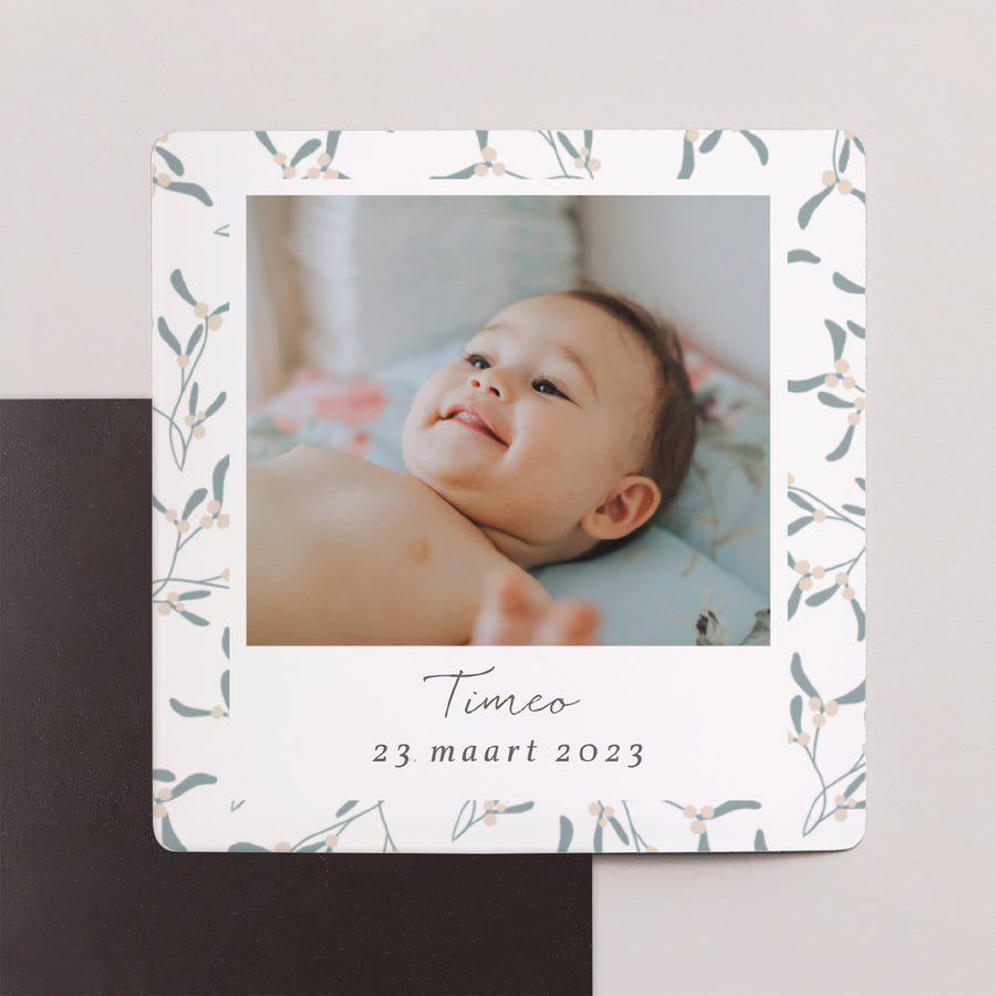 Bedankkaart Doop Set van 9, magnetisch. Baby jongen kussen foto