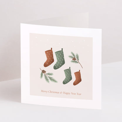 Kerstkaart Eindejaar Dubbel vierluik Kerstboomtakken foto N° 1