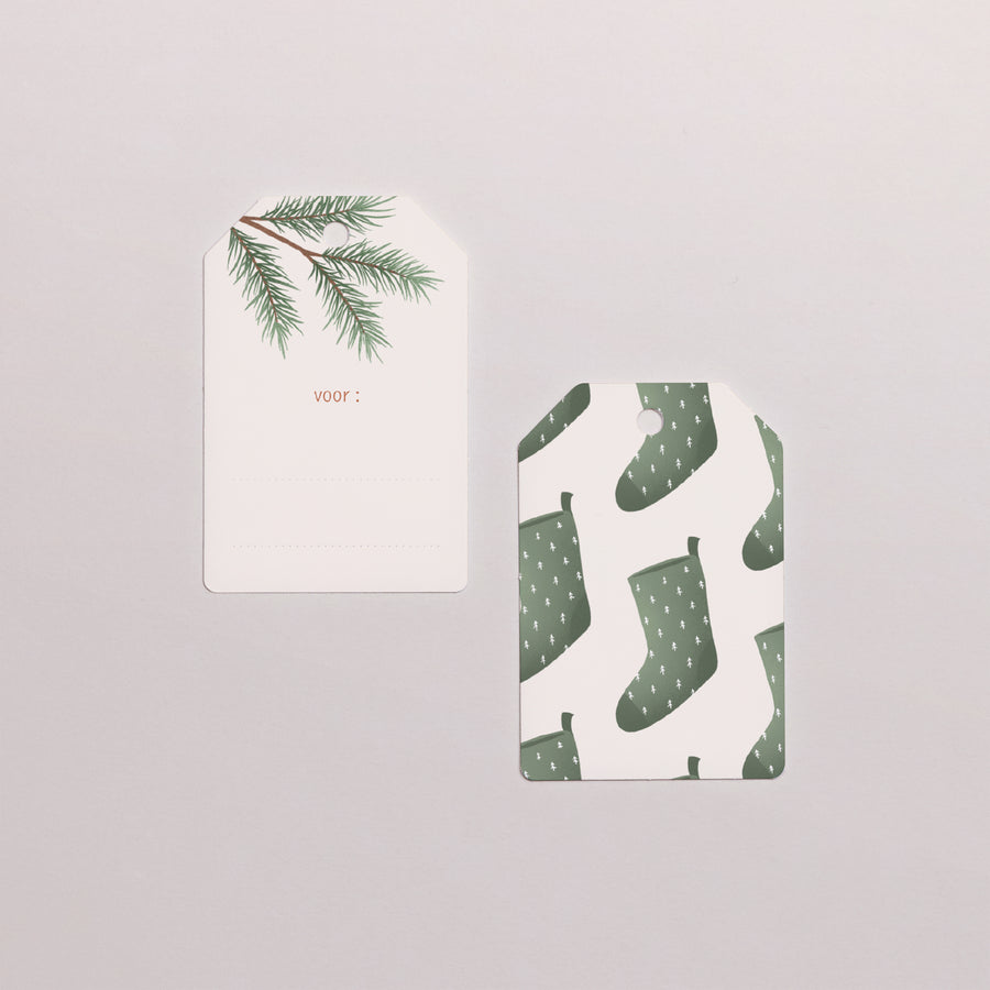 Cadeaulabel Eindejaar Vlag Kerstboomtakken foto