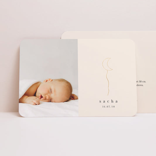 Uitnodigingskaart Geboorte Landschap, afgeronde randen Gouden maan foto