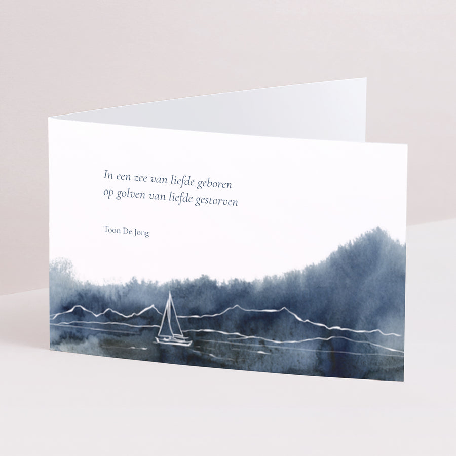 Bedankkaart Overlijden Dubbele landschapspanelen Aquarel zeilboot foto
