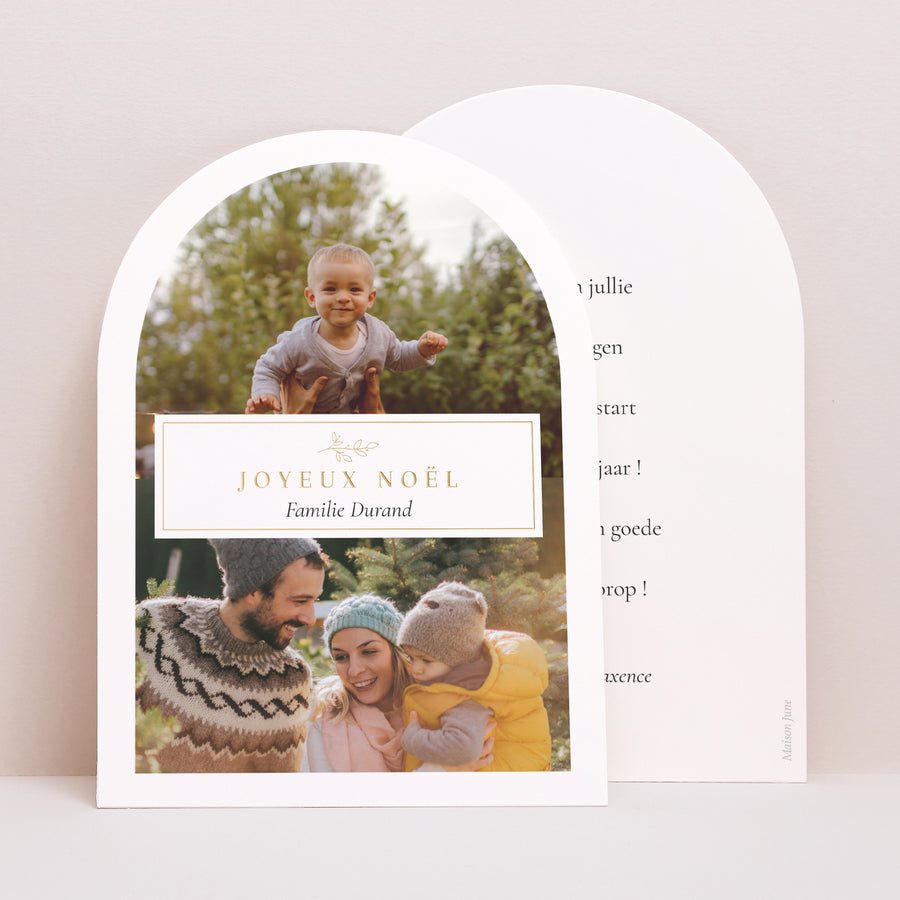 Kerstkaart Eindejaar Kleine boog Vrolijk kerstfeest vergulde fotolijst foto