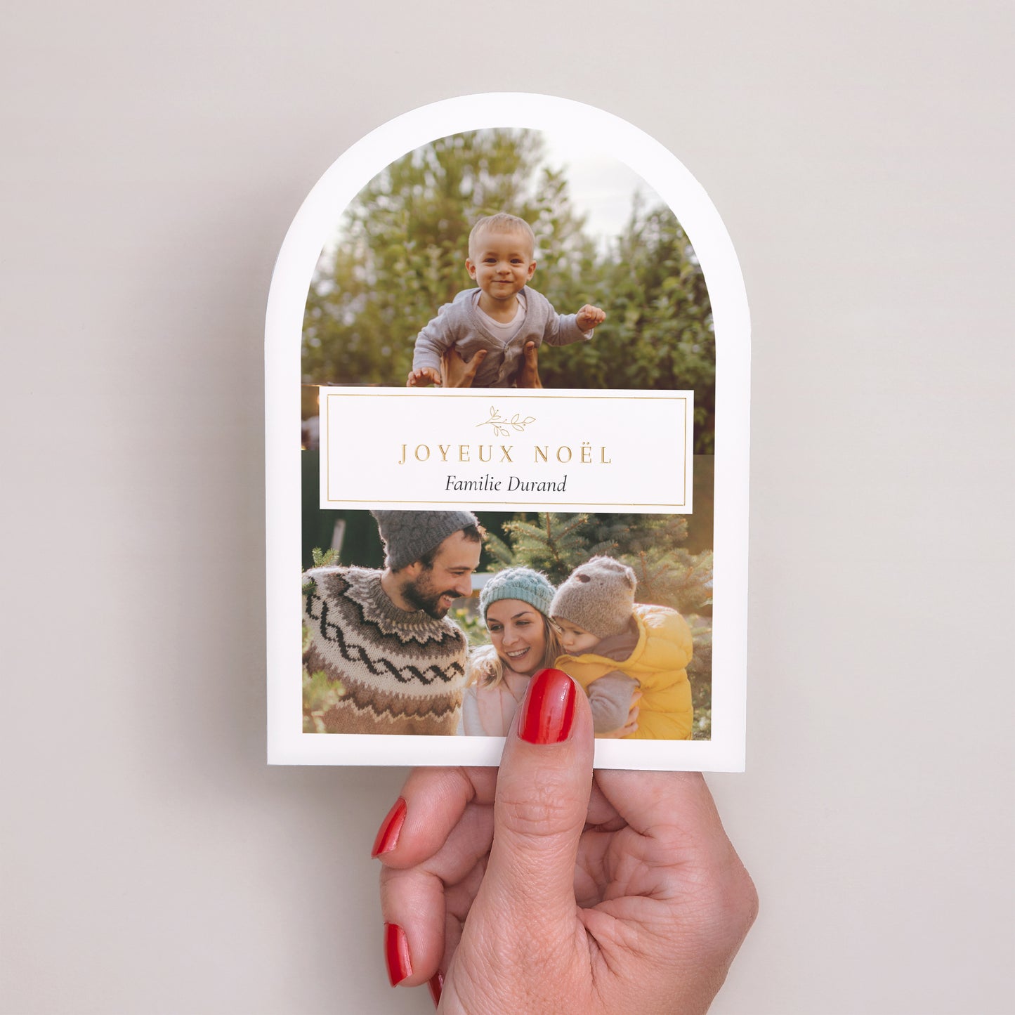 Kerstkaart Eindejaar Kleine boog Vrolijk kerstfeest vergulde fotolijst foto N° 2