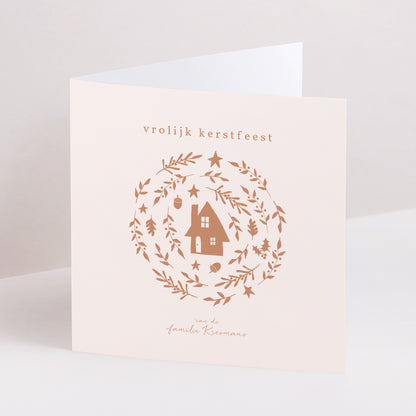 Kerstkaart Eindejaar Dubbel vierluik terracotta kerst circulaire compositie foto N° 1
