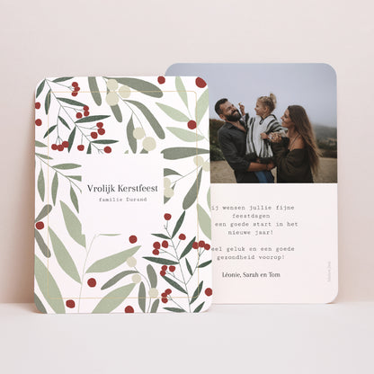 Kerstkaart Eindejaar Portret, afgeronde randen kerstmotief, groene tinten foto N° 1