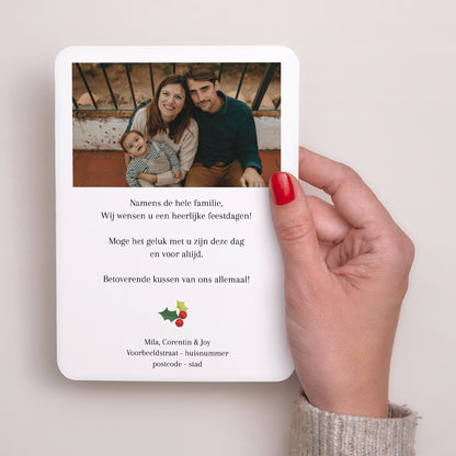 Kerstkaart Eindejaar Portret, afgeronde randen rode kerstkrans foto N° 3