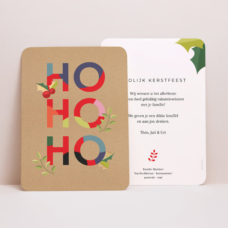 Kerstkaart Eindejaar Portret, afgeronde randen Hohoho foto
