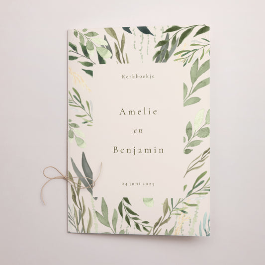 Kerkboekje Huwelijk Dubbele deur Plantaardig, goudglitter foto