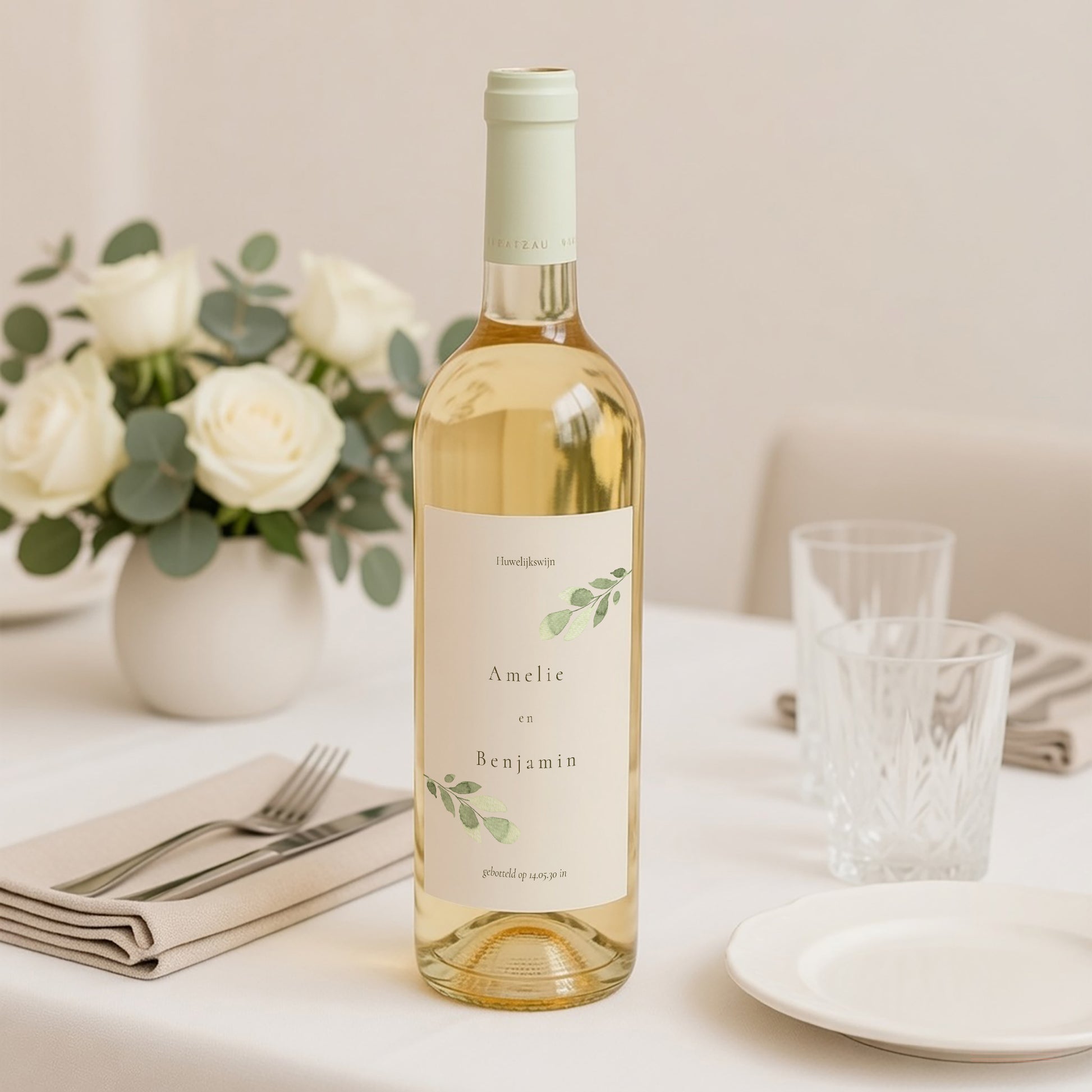 Flesetiket Huwelijk Portret Plantaardig, goudglitter foto N° 2