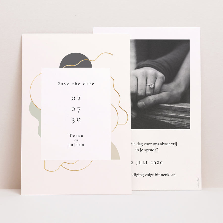 Save the date kaart Huwelijk Portret Moderne voorschriften foto