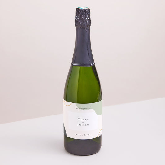 Flesetiket Huwelijk Landschap. Moderne voorschriften foto