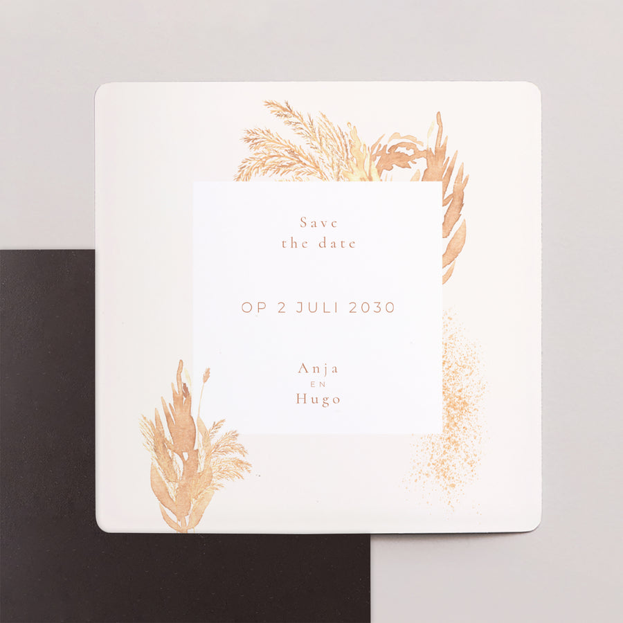 Save the date kaart Huwelijk Set van 9, magnetisch. pampa, frame buiten het midden foto