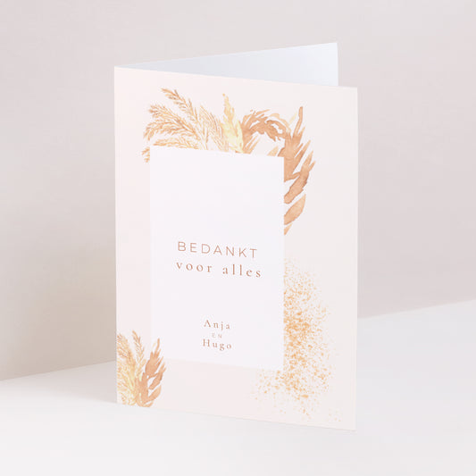 Bedankkaart Huwelijk Portret dubbele vouw pampa, frame buiten het midden foto
