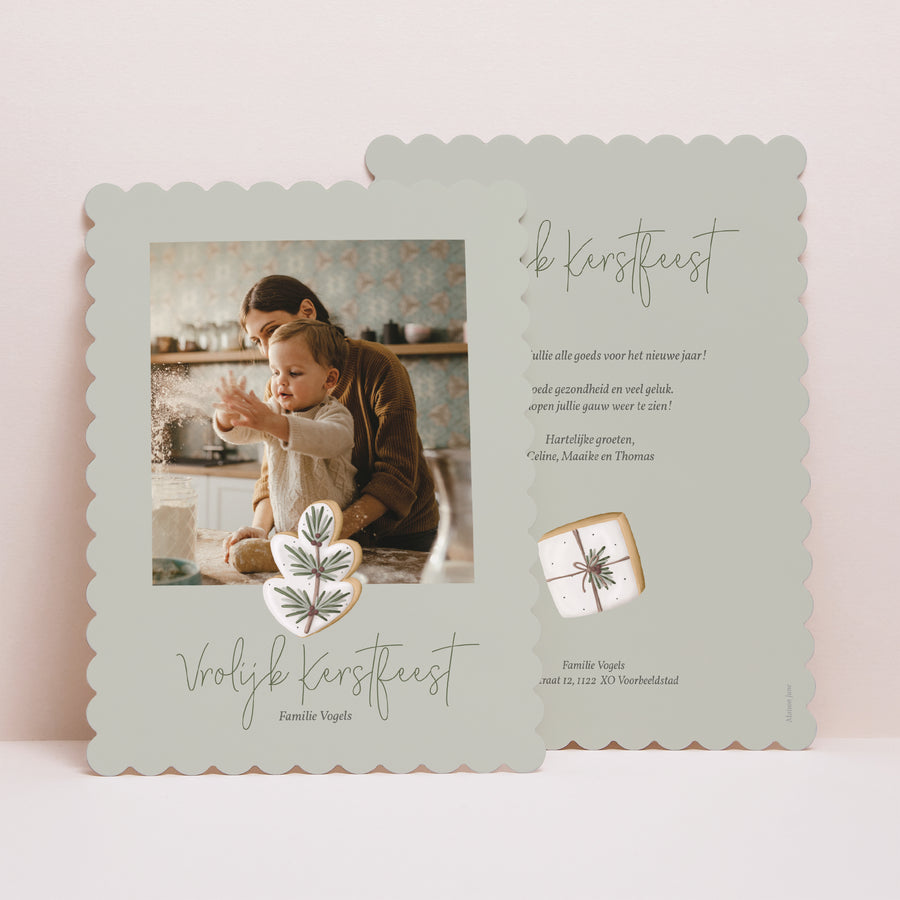 Kerstkaart Eindejaar Portret, biscuitranden Winterkoekje foto