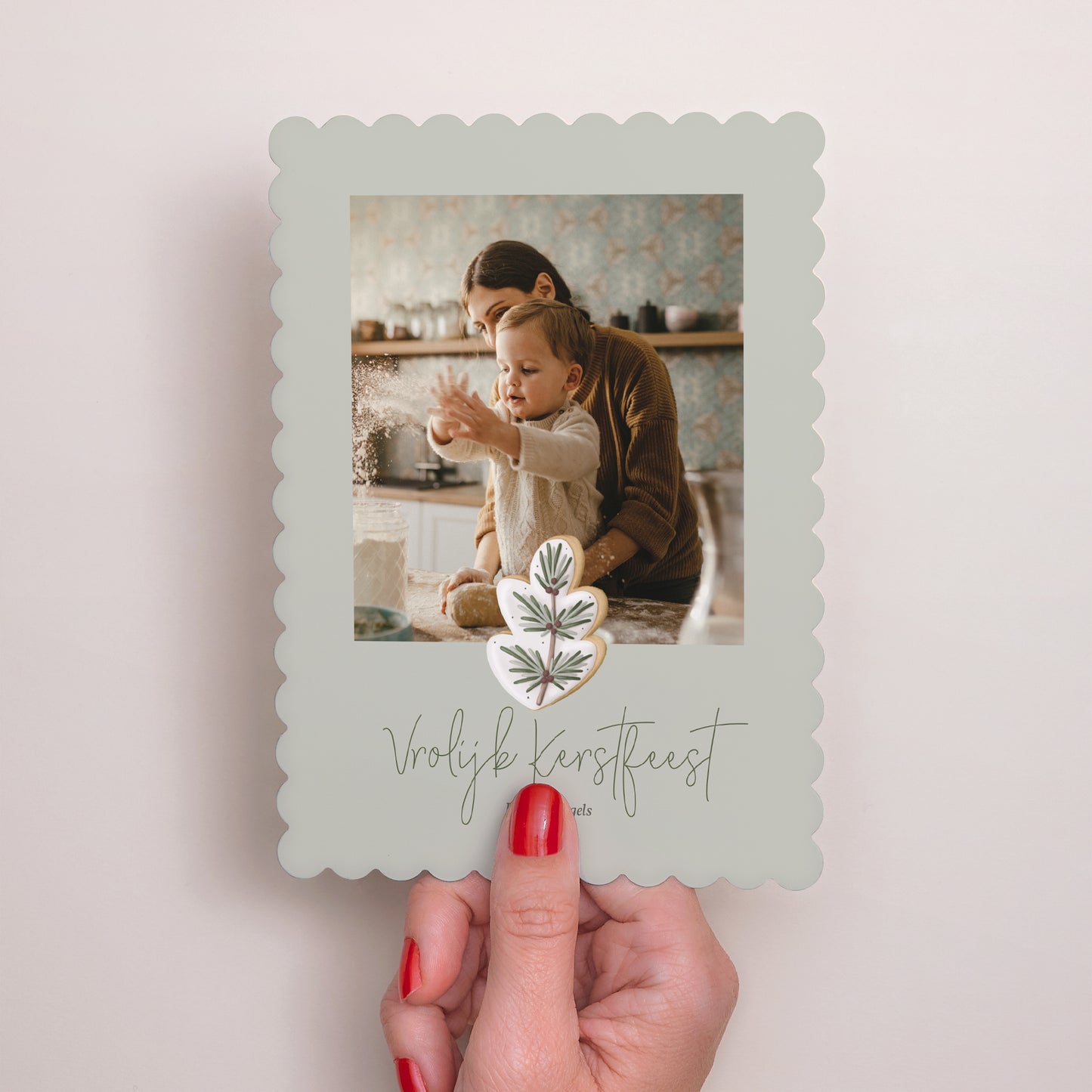 Kerstkaart Eindejaar Portret, biscuitranden Winterkoekje foto N° 2