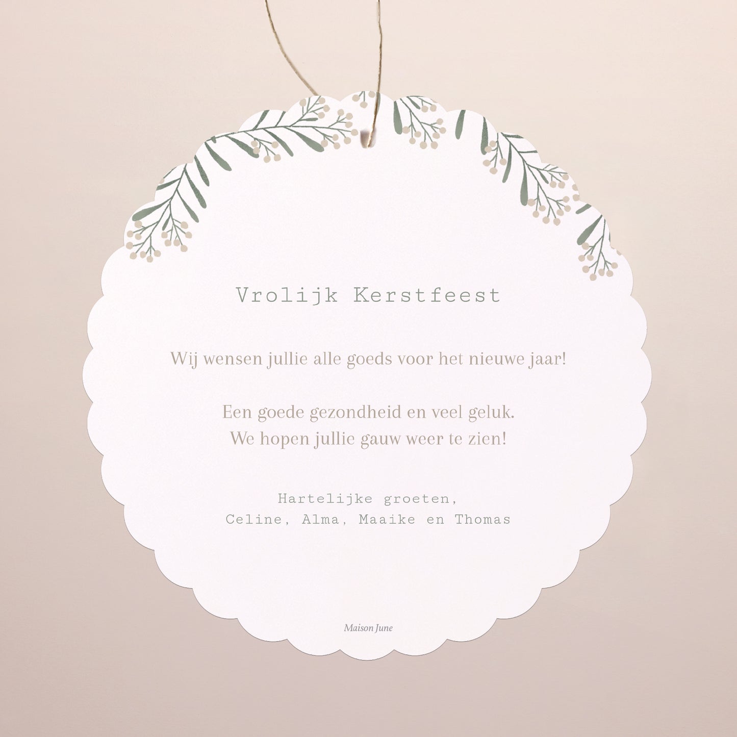 Kerstkaart Eindejaar Om op te hangen. streng Sneeuwvlok en bal foto N° 2