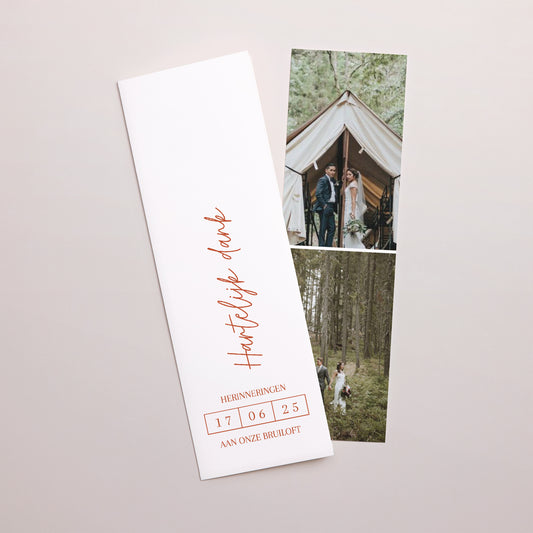 Bedankkaart Huwelijk Fotocabine bladwijzer Elegante typografie foto